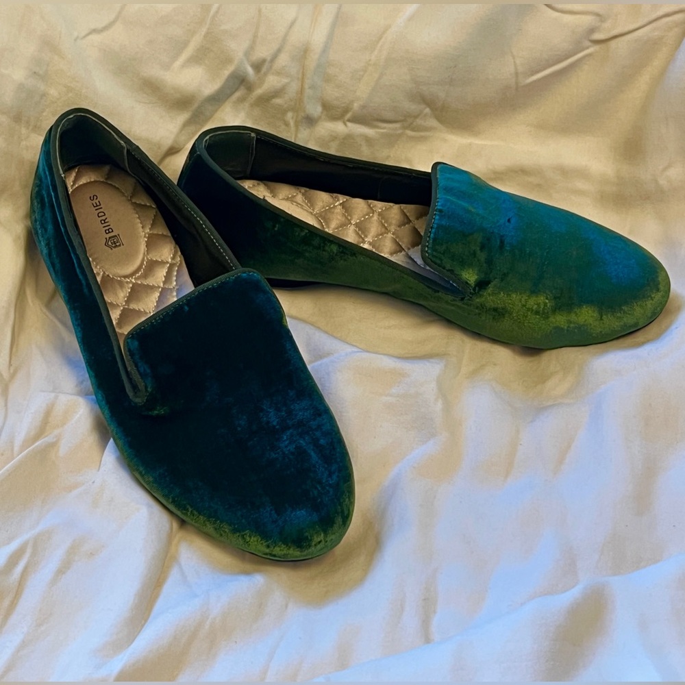 Birdies The Starling Green Velvet Loafers